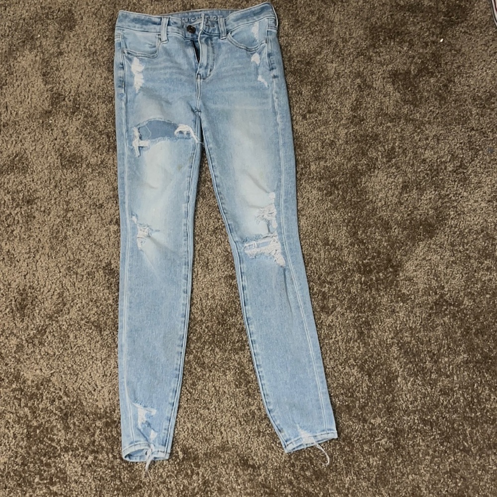 American eagle jeans with rips straight leg
